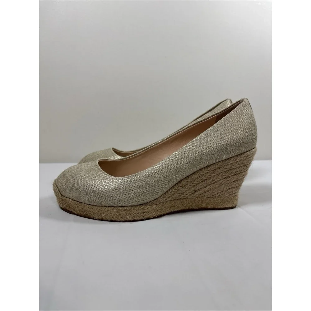J Crew Womens 8 Seville Gold Canvas Wedge Espadrille Heels Pump Preppy Versatile